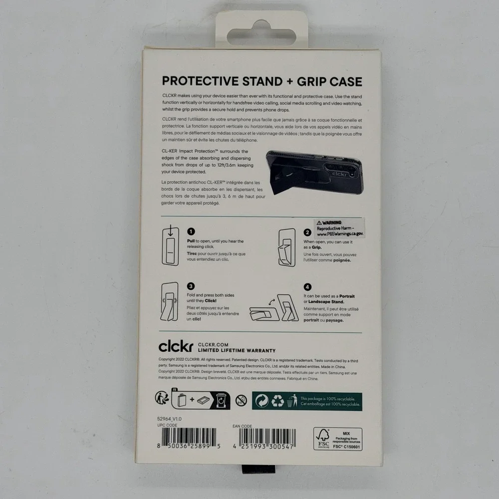 Clckr Stand + Grip Phone Case Clear 12' Drop Protection For Samsung Galaxy S23